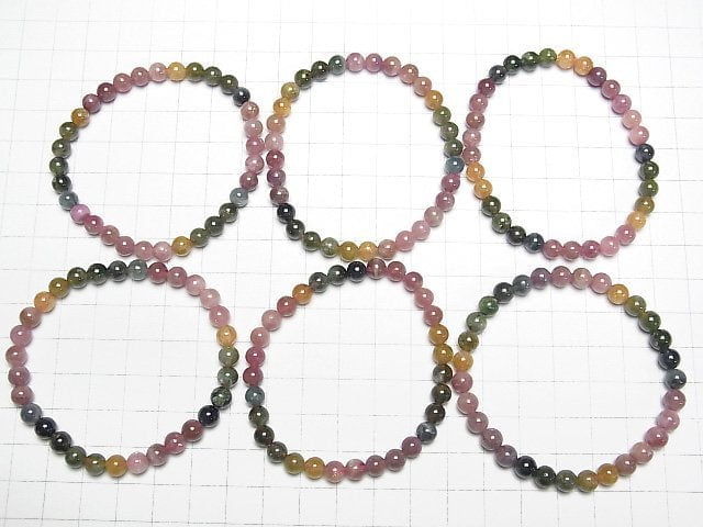 [Video] Multicolor Tourmaline AA++ Round 6mm Color Gradation Bracelet