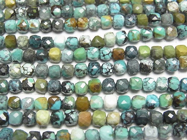 [Video]High Quality! Turquoise AA Cube Shape 4x4x4mm half or 1strand beads (aprx.15inch/36cm)