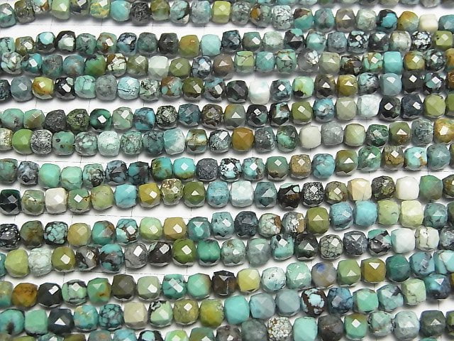 [Video]High Quality! Turquoise AA Cube Shape 4x4x4mm half or 1strand beads (aprx.15inch/36cm)