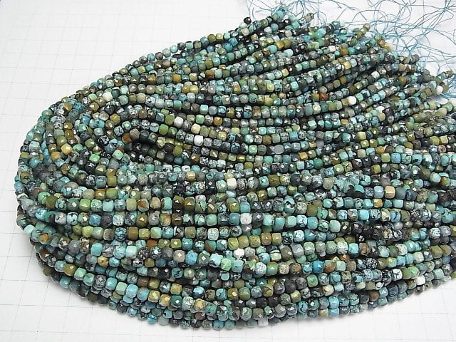 [Video]High Quality! Turquoise AA Cube Shape 4x4x4mm half or 1strand beads (aprx.15inch/36cm)