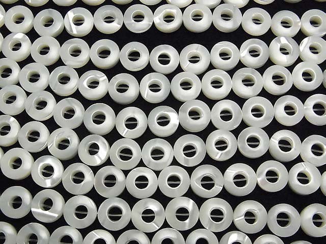 [Video]Mother of Pearl MOP White Coin (Donut)10x10x3.5mm 1strand beads (aprx.15inch/38cm)