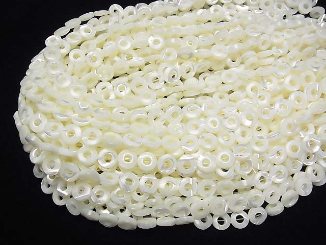 [Video]Mother of Pearl MOP White Coin (Donut)10x10x3.5mm 1strand beads (aprx.15inch/38cm)