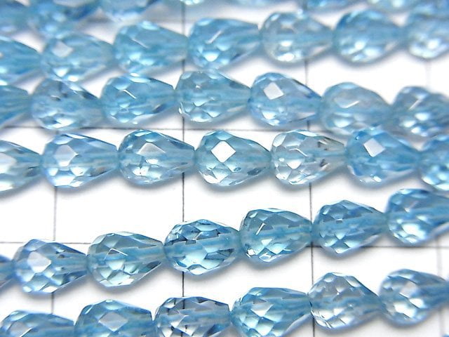 [Video]High Quality Swiss Blue Topaz AAA Vertical Hole Faceted Drop 6x6x4mm 1/4-1strand beads (aprx.9inch/23cm)