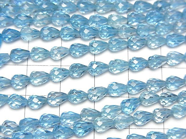 [Video]High Quality Swiss Blue Topaz AAA Vertical Hole Faceted Drop 6x6x4mm 1/4-1strand beads (aprx.9inch/23cm)