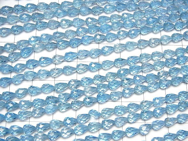 [Video]High Quality Swiss Blue Topaz AAA Vertical Hole Faceted Drop 6x6x4mm 1/4-1strand beads (aprx.9inch/23cm)