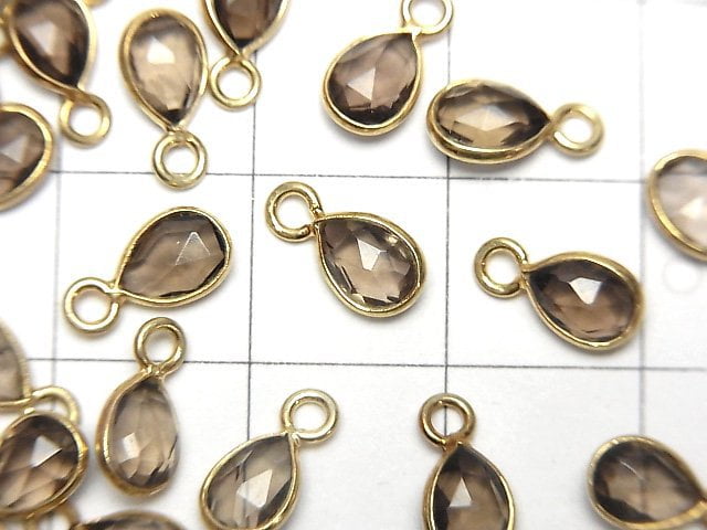 [Video]High Quality Smoky Quartz AAA- Bezel Setting Pear shape 7x5mm Rose Cut [One Side] 18KGP 4pcs