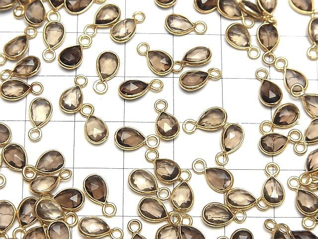 [Video]High Quality Smoky Quartz AAA- Bezel Setting Pear shape 7x5mm Rose Cut [One Side] 18KGP 4pcs