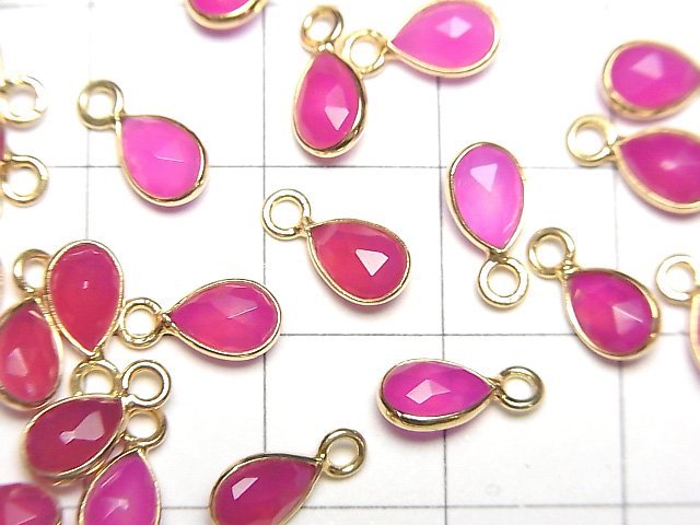 [Video]High Quality Fuchsia Pink Chalcedony AAA Bezel Setting Pear shape 7x5mm Rose Cut [One Side] 18KGP 4pcs