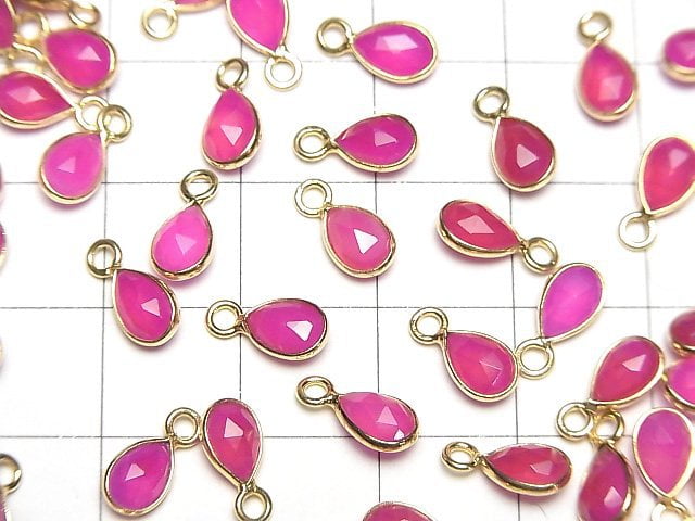 [Video]High Quality Fuchsia Pink Chalcedony AAA Bezel Setting Pear shape 7x5mm Rose Cut [One Side] 18KGP 4pcs