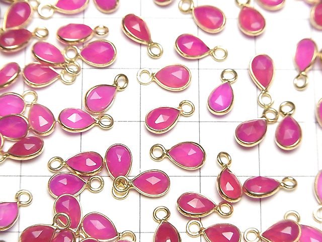 [Video]High Quality Fuchsia Pink Chalcedony AAA Bezel Setting Pear shape 7x5mm Rose Cut [One Side] 18KGP 4pcs