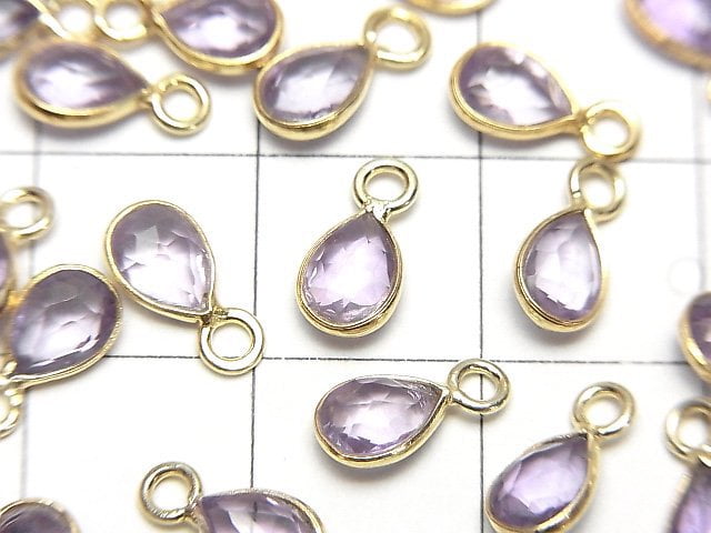 [Video]High Quality Pink Amethyst AAA- Bezel Setting Pear shape 7x5mm Rose Cut 18KGP 4pcs