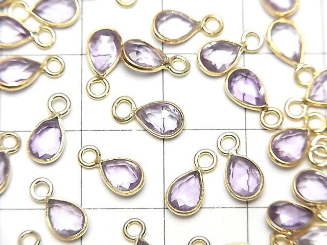 [Video]High Quality Pink Amethyst AAA- Bezel Setting Pear shape 7x5mm Rose Cut 18KGP 4pcs