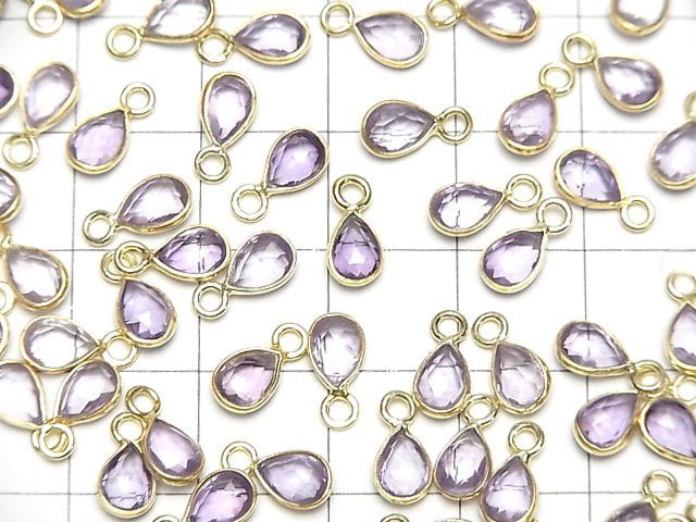 [Video]High Quality Pink Amethyst AAA- Bezel Setting Pear shape 7x5mm Rose Cut 18KGP 4pcs