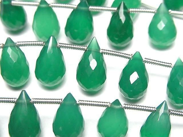 [Video]High Quality Green Onyx AAA Drop Faceted Briolette half or 1strand (18pcs)