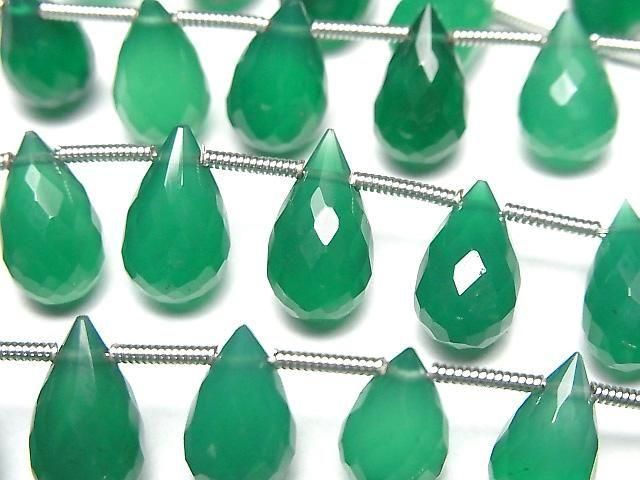 [Video]High Quality Green Onyx AAA Drop Faceted Briolette half or 1strand (18pcs)