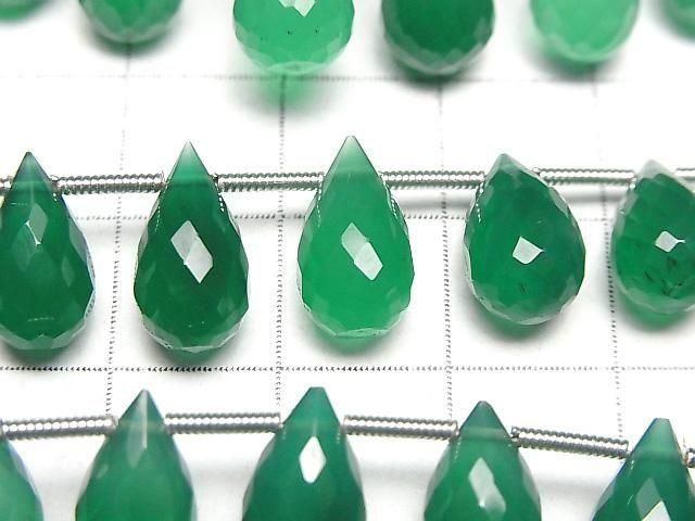 [Video]High Quality Green Onyx AAA Drop Faceted Briolette half or 1strand (18pcs)