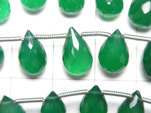 [Video]High Quality Green Onyx AAA Drop Faceted Briolette half or 1strand (18pcs)