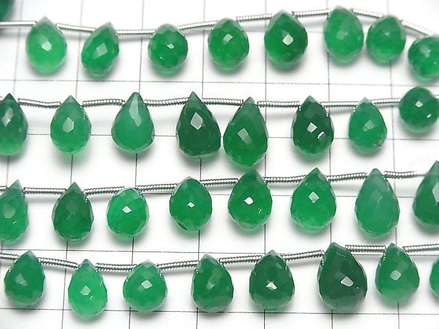 [Video]High Quality Green Onyx AAA Drop Faceted Briolette half or 1strand (18pcs)