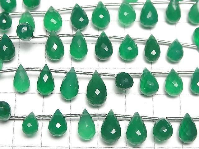 [Video]High Quality Green Onyx AAA Drop Faceted Briolette half or 1strand (18pcs)