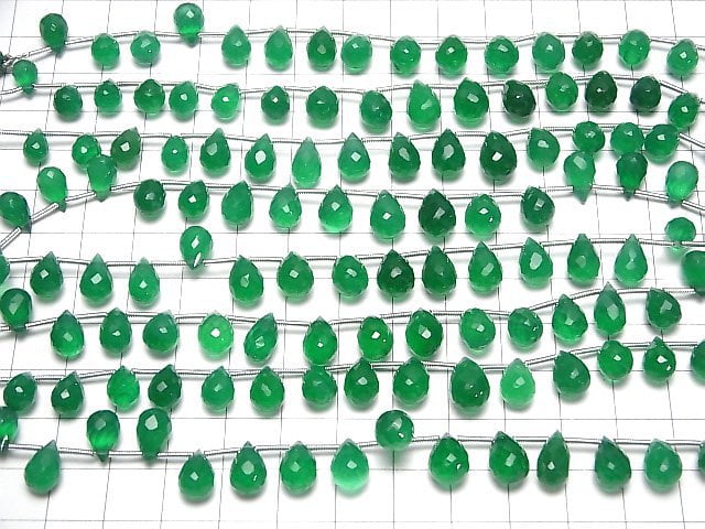 [Video]High Quality Green Onyx AAA Drop Faceted Briolette half or 1strand (18pcs)