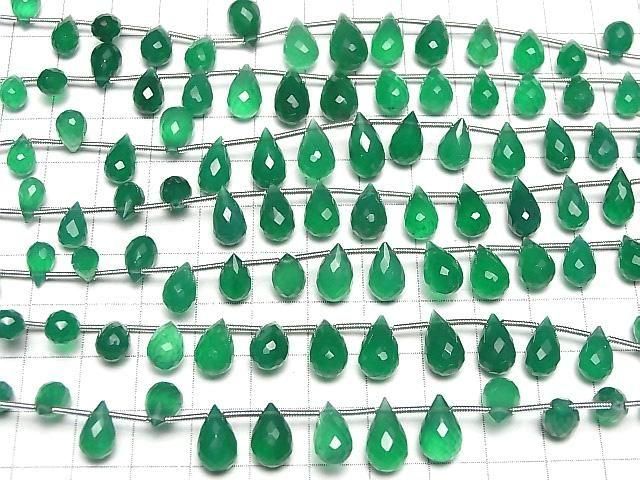 [Video]High Quality Green Onyx AAA Drop Faceted Briolette half or 1strand (18pcs)