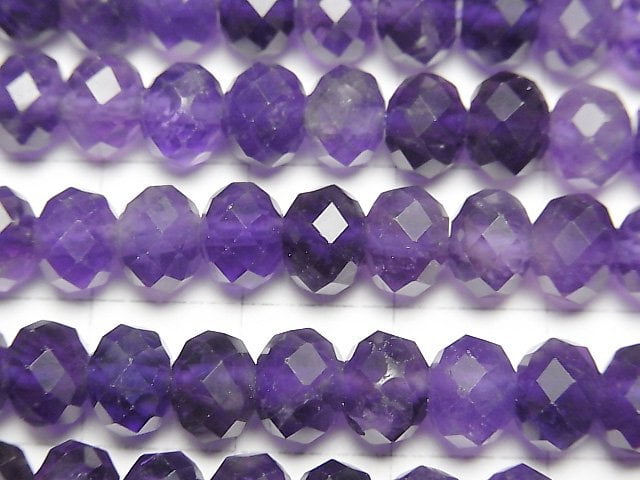 [Video]High Quality! Amethyst AA++ Faceted Button Roundel 7x7x5mm 1strand beads (aprx.15inch/37cm)