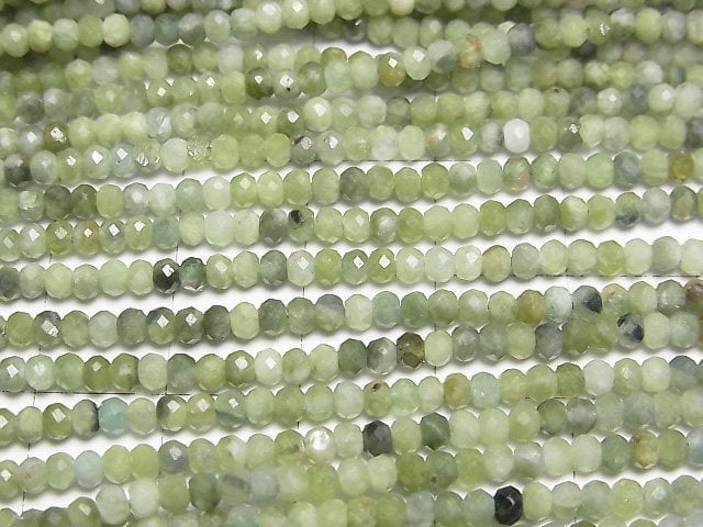 [Video]High Quality! Green Tourmaline AA Faceted Button Roundel 3x3x2mm 1strand beads (aprx.15inch/37cm)