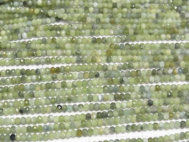 [Video]High Quality! Green Tourmaline AA Faceted Button Roundel 3x3x2mm 1strand beads (aprx.15inch/37cm)