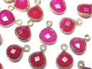 [Video]High Quality Fuchsia Pink Chalcedony AAA Bezel Setting Chestnut Shape 9x9mm 18KGP 3pcs