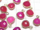[Video]High Quality Fuchsia Pink Chalcedony AAA Bezel Setting Chestnut Shape 9x9mm 18KGP 3pcs