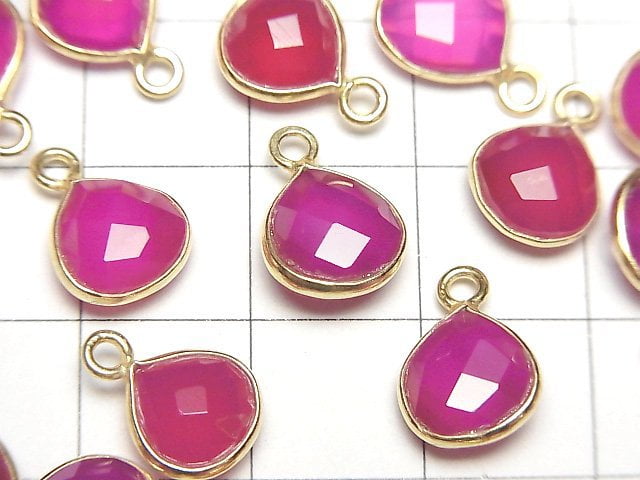 [Video]High Quality Fuchsia Pink Chalcedony AAA Bezel Setting Chestnut Shape 9x9mm 18KGP 3pcs