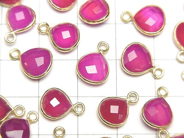 [Video]High Quality Fuchsia Pink Chalcedony AAA Bezel Setting Chestnut Shape 9x9mm 18KGP 3pcs