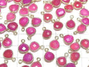 [Video]High Quality Fuchsia Pink Chalcedony AAA Bezel Setting Chestnut Shape 9x9mm 18KGP 3pcs