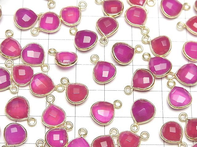 [Video]High Quality Fuchsia Pink Chalcedony AAA Bezel Setting Chestnut Shape 9x9mm 18KGP 3pcs