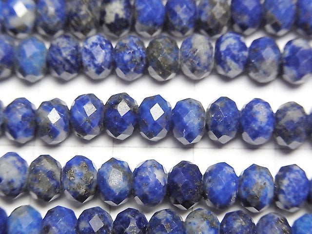 [Video] High Quality! Lapislazuli AA+ Faceted Button Roundel 6x6x4mm 1strand beads (aprx.15inch/37cm)