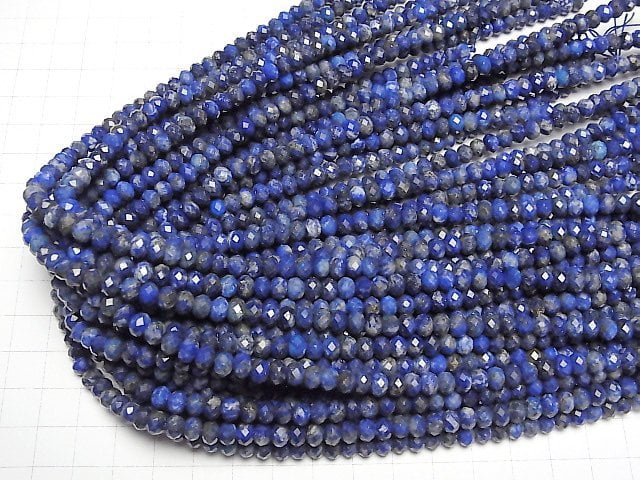 [Video] High Quality! Lapislazuli AA+ Faceted Button Roundel 6x6x4mm 1strand beads (aprx.15inch/37cm)