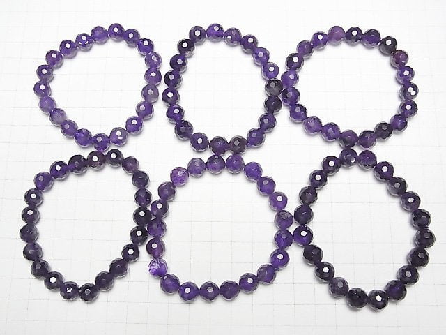 [Video]Amethyst AA+ 128Faceted Round 10mm Bracelet