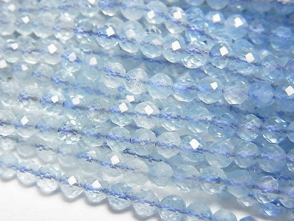 [Video]High Quality! Aquamarine AAA- Faceted Round 3mm 1strand beads (aprx.15inch/37cm)