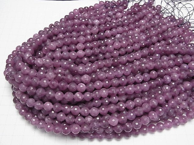 [Video]Purple color Jade 128Faceted Round 8mm 1strand beads (aprx.15inch/37cm)