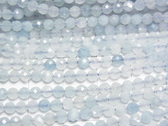[Video]High Quality! Aquamarine AA Faceted Round 3.5mm 1strand beads (aprx.15inch/37cm)