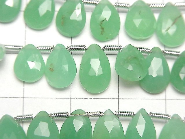 [Video]Chrysoprase AA++ Pear shape Faceted Briolette 1strand beads (aprx.7inch/18cm)