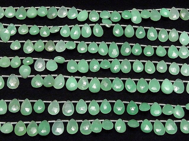 [Video]Chrysoprase AA++ Pear shape Faceted Briolette 1strand beads (aprx.7inch/18cm)