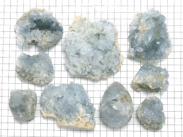 [Video][One of a kind] Madagascar Celestite Cluster 9pcs set NO.2