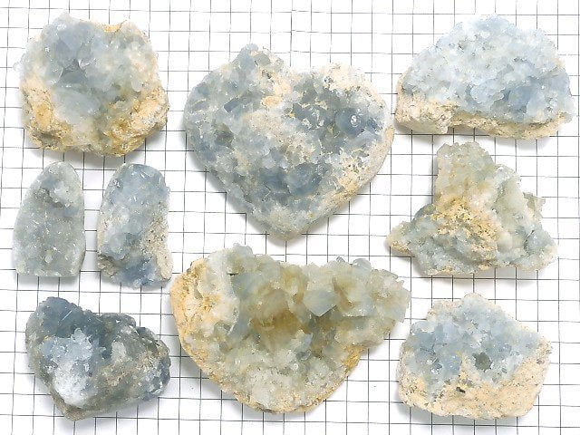 [Video][One of a kind] Madagascar Celestite Cluster 9pcs set NO.3