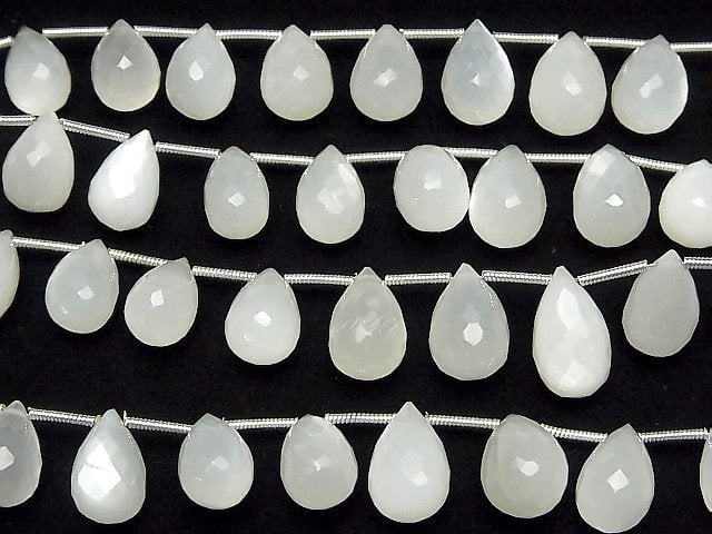 [Video] High Quality White Moonstone AAA- Drop Faceted Briolette half or 1strand (16pcs)