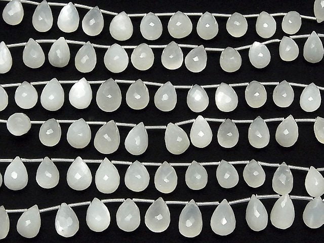 [Video] High Quality White Moonstone AAA- Drop Faceted Briolette half or 1strand (16pcs)