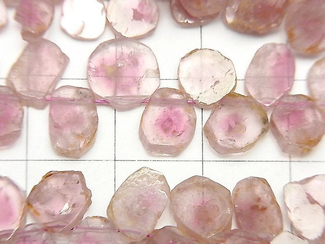 [Video] Bi-color Pink Tourmaline AA++ Rough Slice Faceted half or 1strand beads (aprx.7inch/18cm)