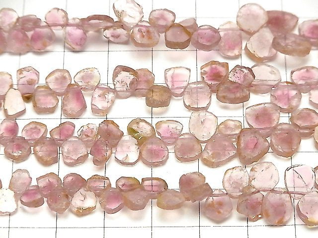 [Video] Bi-color Pink Tourmaline AA++ Rough Slice Faceted half or 1strand beads (aprx.7inch/18cm)