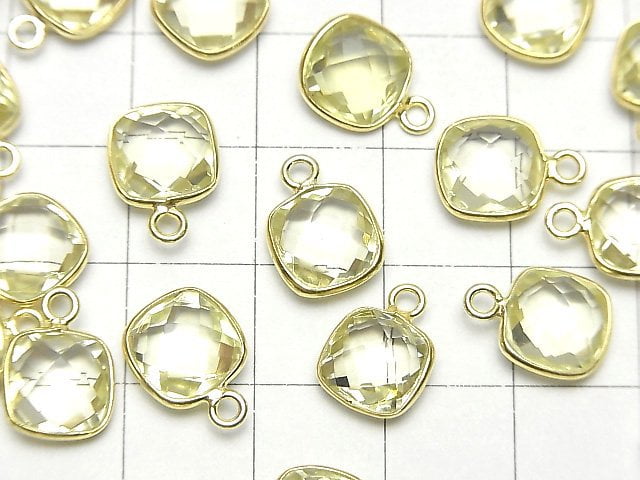 [Video]High Quality Lemon Quartz AAA Bezel Setting Square Cushion Cut 9x9mm 18KGP 3pcs