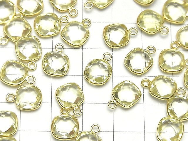 [Video]High Quality Lemon Quartz AAA Bezel Setting Square Cushion Cut 9x9mm 18KGP 3pcs